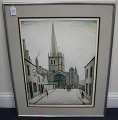 L. S. Lowry, Burford Church, colour print