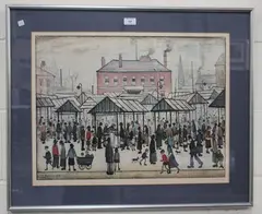 L. S. Lowry, Market Scene in a Northern Town, colour print