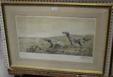 Léon Danchin, English Setters within a Landscape, mixed media etching