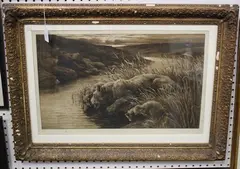 Herbert Dicksee, Peace (Lions on a Riverbank), etching on vellum