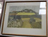 Allan Jennings, Landscape with Fields and Road, 1960, linocut in colours