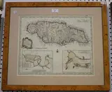 Emanuel Bowen, A New and Accurate Map of the Island of Jamaica, engraving with later hand-colouring