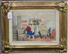 George Cruikshank, Farmer George's Daughter Polly, longing for a Slice of Single Gloucester!, hand-coloured etching