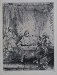 Rembrandt van Rijn, Christ at Emmaus: The Larger Plate, etching with drypoint on laid paper