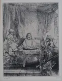 Christ at Emmaus: The Larger Plate by Rembrandt Harmensz van Rijn, etching with drypoint on laid paper, sold Feb 2018