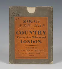 Edward Mogg, Mogg's Twenty Four Miles Round London, hand-coloured engraving in 20 sections folded and backed onto linen