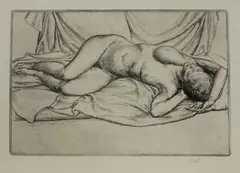 Reclining Female Nude by Stanley Roy Badmin, monochrome etching, sold Oct 2017
