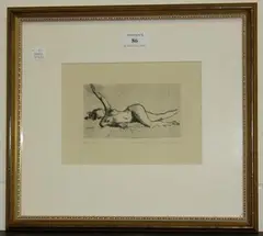 Hanns Anker, Reclining Female Nude, monochrome etching with drypoint