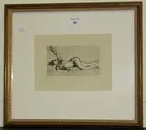 Hanns Anker, Reclining Female Nude, monochrome etching with drypoint