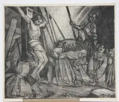 William Strang, The Crucifixion with Figures kneeling in front of Christ, monochrome etching