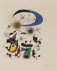 Joan Miró, Petit Fête de Nuit (Abstract with Stars and Moon), lithograph in colours