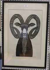 Ibex by Jacques Hnizdovsky, 1972, monochrome linocut, sold Oct 2017