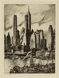William Charles McNulty, Fulton Market Docks, 1931, monochrome etching