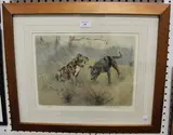 Henry Wilkinson, Two Staffordshire Bull Terriers in a Landscape, hand-coloured etching