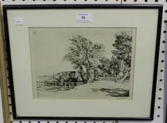 William Palmer Robins, Footbridge, monochrome etching