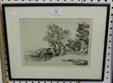 William Palmer Robins, Footbridge, monochrome etching