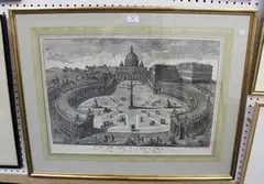 Giovanni Brun, Veduta della Basilica di S. Pietro in Vaticano, monochrome engraving published by Carlo Losi