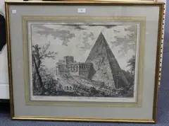 Giovanni Battista Piranesi, Veduta del Sepolcro di Cajo Cestio, monochrome engraving