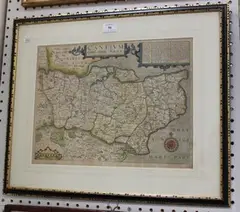 W. Kip, Cantium quod nunc Kent' (Map of the County), engraving with later hand-colouring
