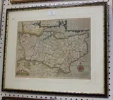 W. Kip, Cantium quod nunc Kent' (Map of the County), engraving with later hand-colouring