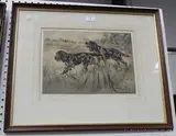 Henry Wilkinson, Two Gordon Setters in a Landscape, coloured etching