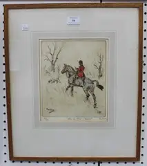 Tom Carr, Leu in there - Draw!' (Hunting Scene), coloured etching