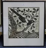 Adele Brooks, Magpie, 1989, linocut