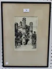 Cyril Power, Gateway, St Johns College, Cambridge, monochrome etching