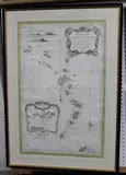 Jacques Nicolas Bellin, Carte Reduite des Isles Antilles' (Chart of the Antilles with Inset Chart of the Virgin Islands), engraving with near period colour