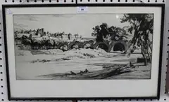 Malcolm Osborne, Continental Fortified Town, monochrome etching