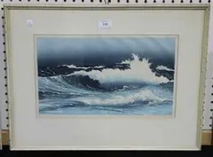 Oscar Droege, View of Crashing Waves, colour woodblock, signed in pencil