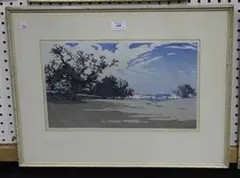 Oscar Droege, Landscape Study, colour woodblock, signed in pencil