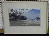 Oscar Droege, Landscape Study, colour woodblock, signed in pencil