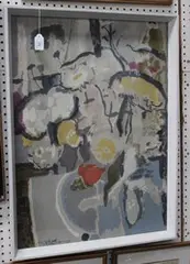 Ivon Hitchens, Still Life Study of a Vase of Flowers, colour print on silk