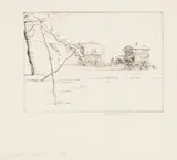 Edgar Holloway, Caravans, Northolt Park, Middx, monochrome etching