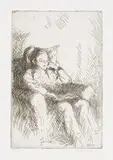 Edgar Holloway, Firelight, monochrome etching