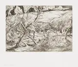 Edgar Holloway, Orchard Moon, monochrome etching