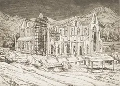Edgar Holloway, Tintern Abbey, monochrome etching and aquatint