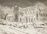 Edgar Holloway, Tintern Abbey, monochrome etching and aquatint