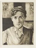 Edgar Holloway, Self Portrait No. 26 (The Woolly Hat), monochrome etching