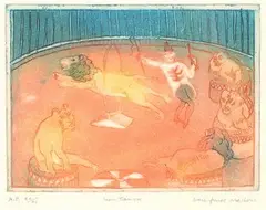 Eric James Mellon, Lion Tamer, colour aquatint