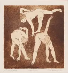 Eric James Mellon, Three Graces, sepia aquatint