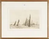 Sailing Vessels in the Solent by William Lionel Wyllie, monochrome etching, sold Apr 2016