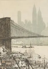 Luigi Kasimir, Brooklyn Bridge, colour etching