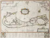 Henricus Hondius, Mappa Aestivarum Insularum alias Barmudas ...' (Map of Bermuda), early/mid-17th Century engraving with near period colour in outline