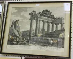 Domenico Cunego, Inside of the Temple of Concord, engraving with later colour