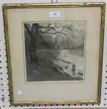 Luigi Kasimir, Persenberg Castle on the Danube, Austria, aquatint
