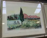 Jamie Boyd, Landscape with Cyclists, colour lithograph
