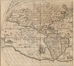 Ephraim Pagitt, America Anno Domini 1492, a Christophoro Columbo ...' (Map of America'), early/mid-17th Century monochrome engraving