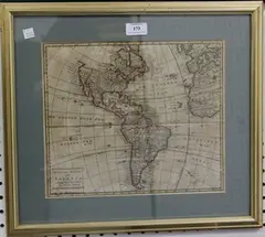 Isaak Tirion, Nieuwe Kaart van America' (Map of America), monochrome engraving with later colour in outline